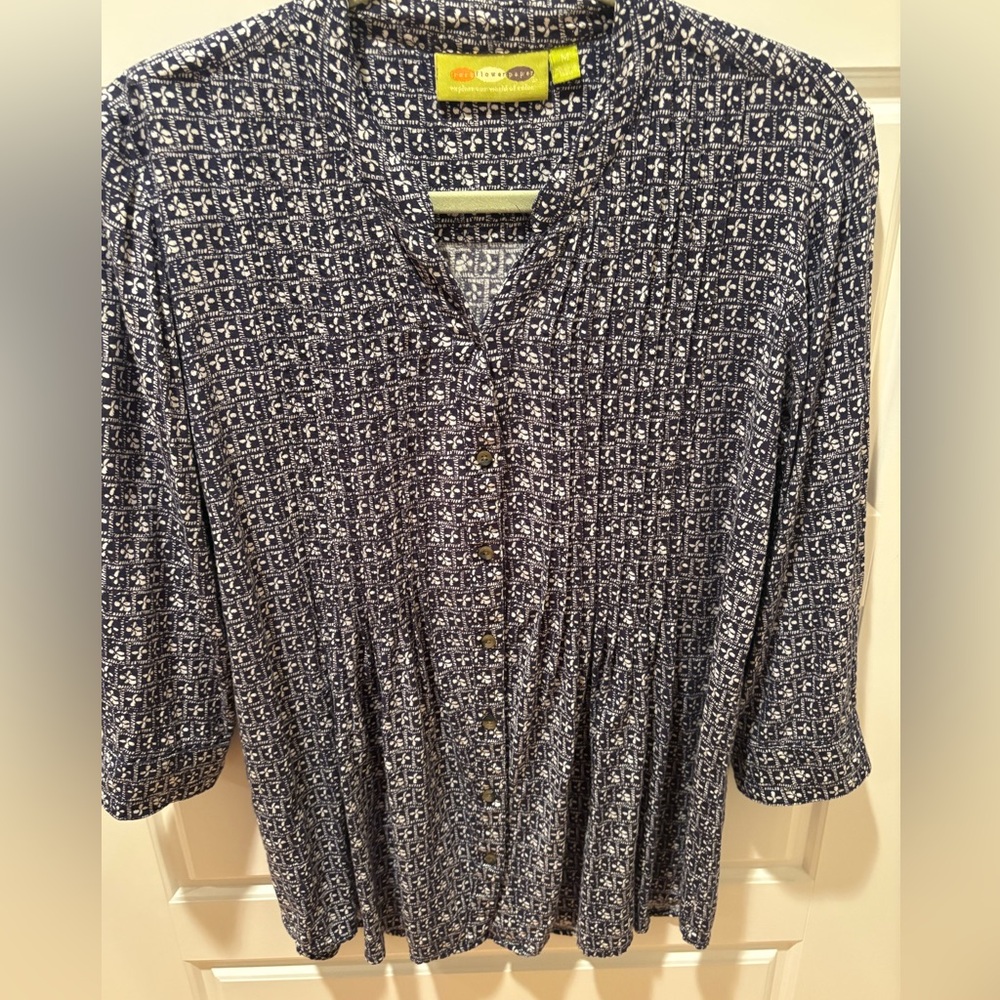 Rock Flower Paper Navy & White Printed Boho Blouse Size M
